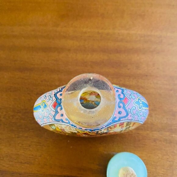Vintage Chinese Snuff Bottle Hand Reverse Painted Jade Stopper - Picture 6 of 6